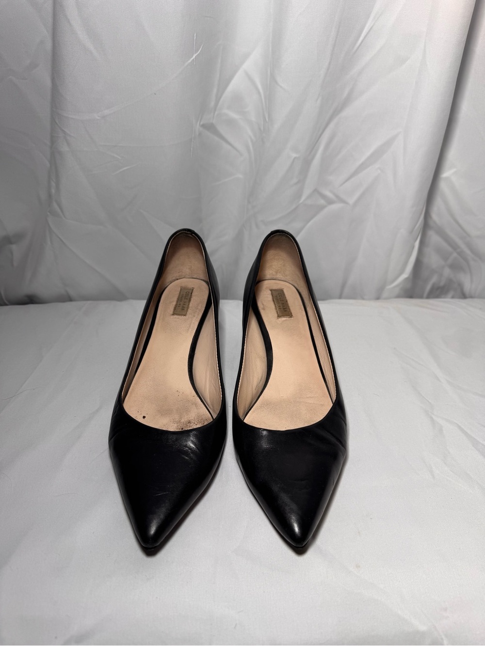 Women’s black leather pointed heels